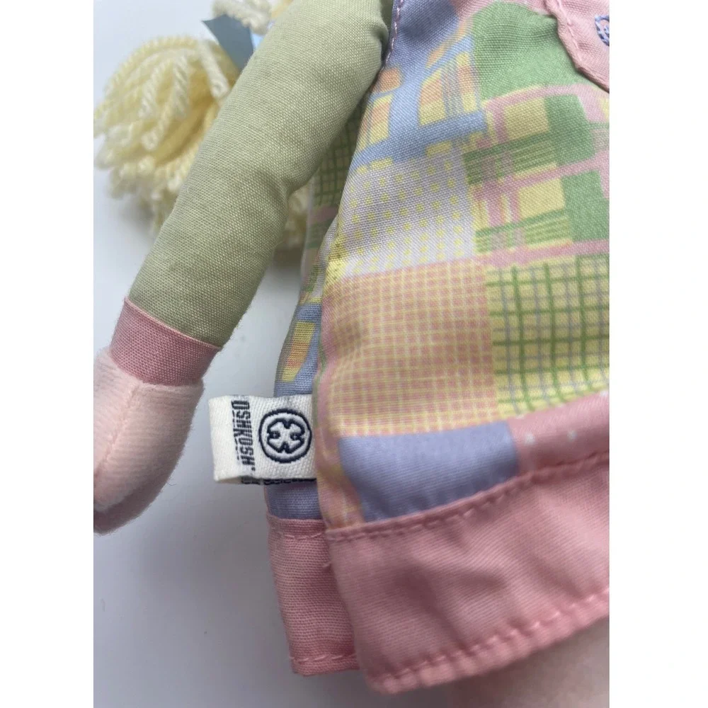 OshKosh Bgosh Plush Rag Doll Blonde Yarn Hair‎ Patchwork Dress Butterfly Vintage